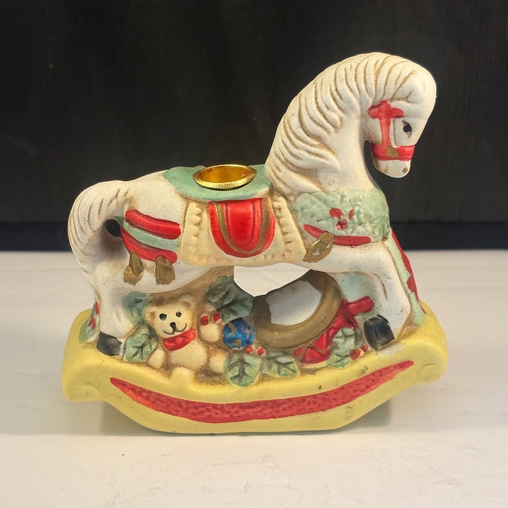 Vintage Giftco Ceramic Rocking Horse Candle Holder Christmas Holiday Decor